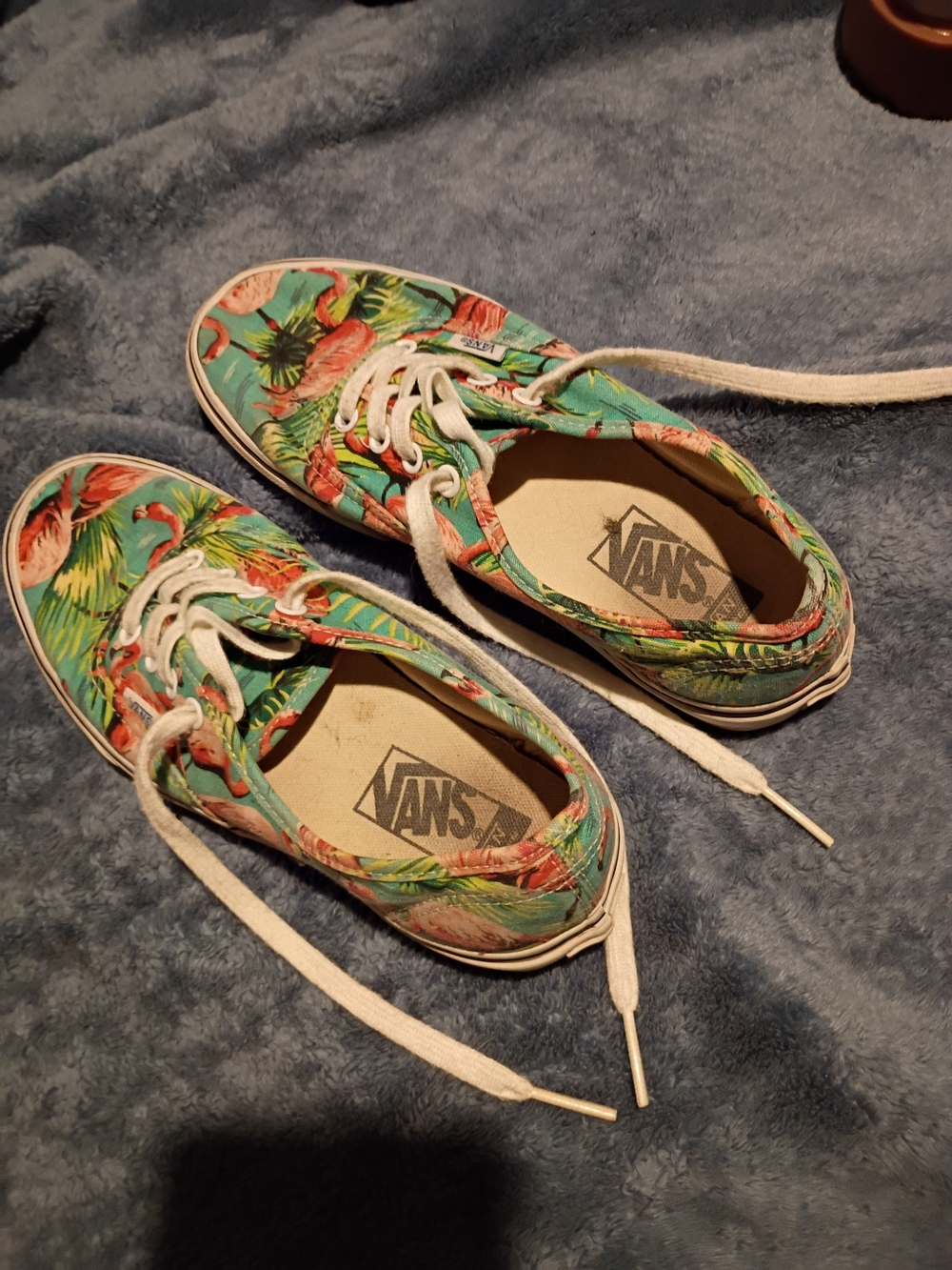 Vans Women’s Low Top Flamingo Print Canvas Sneakers - Teal/Coral